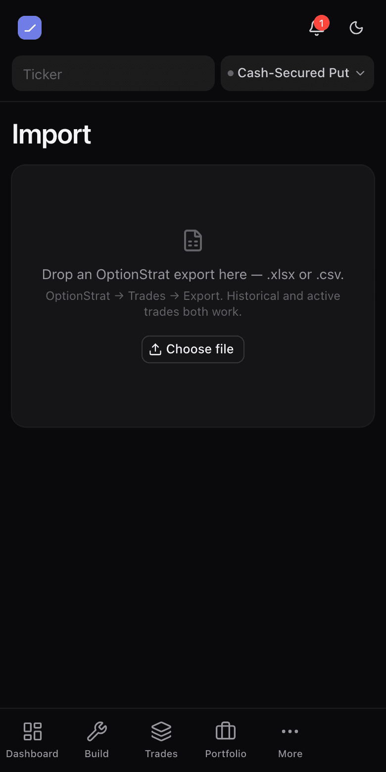 The import page with the file drop zone and the screenshot path side by side
