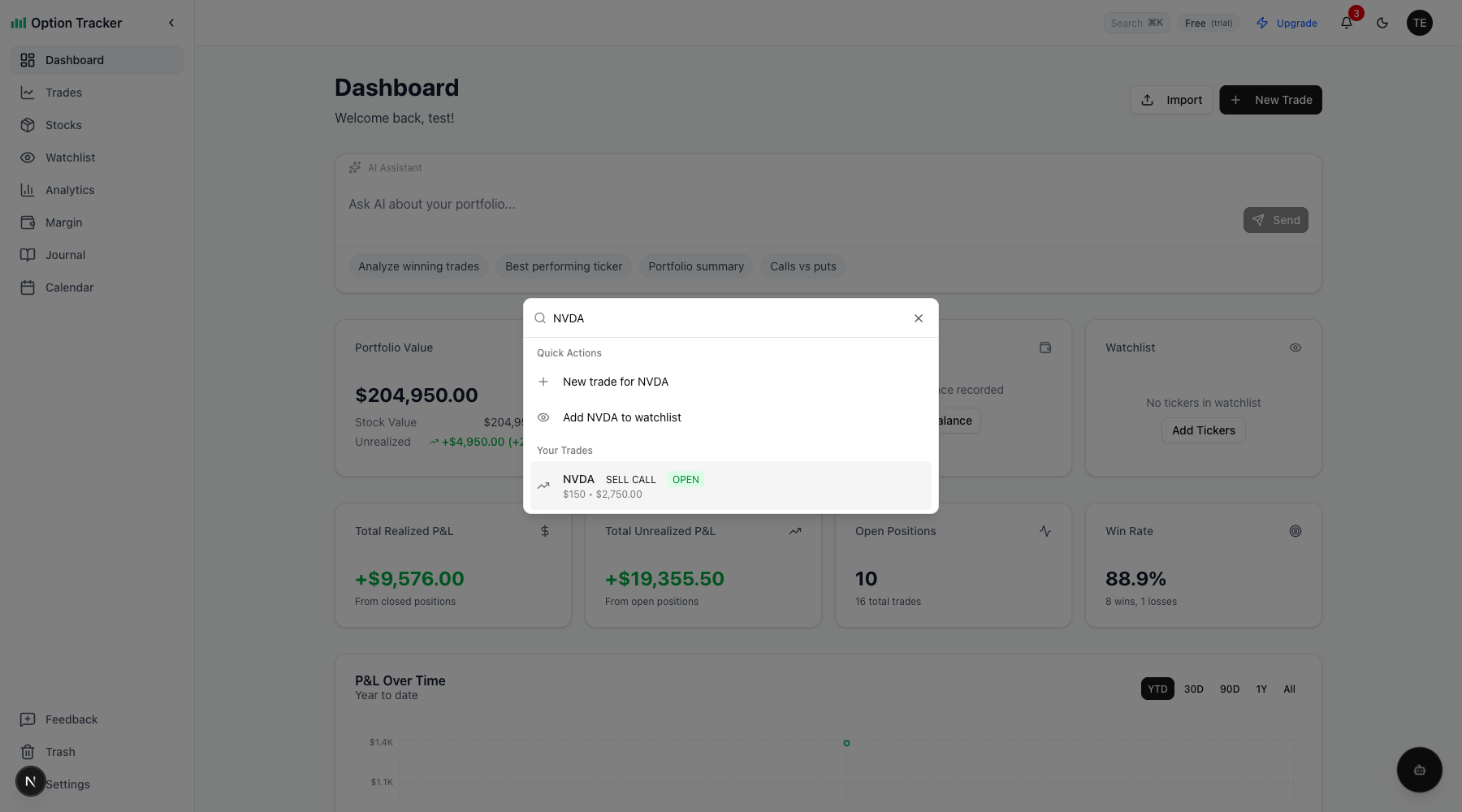 Command Palette with Search Results