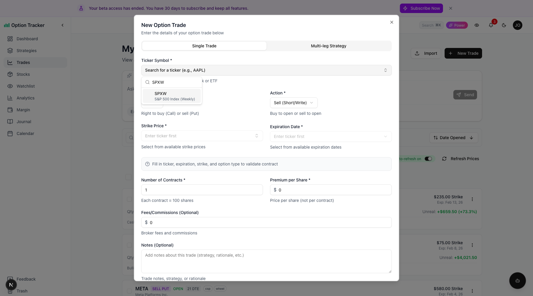 Index Options Search