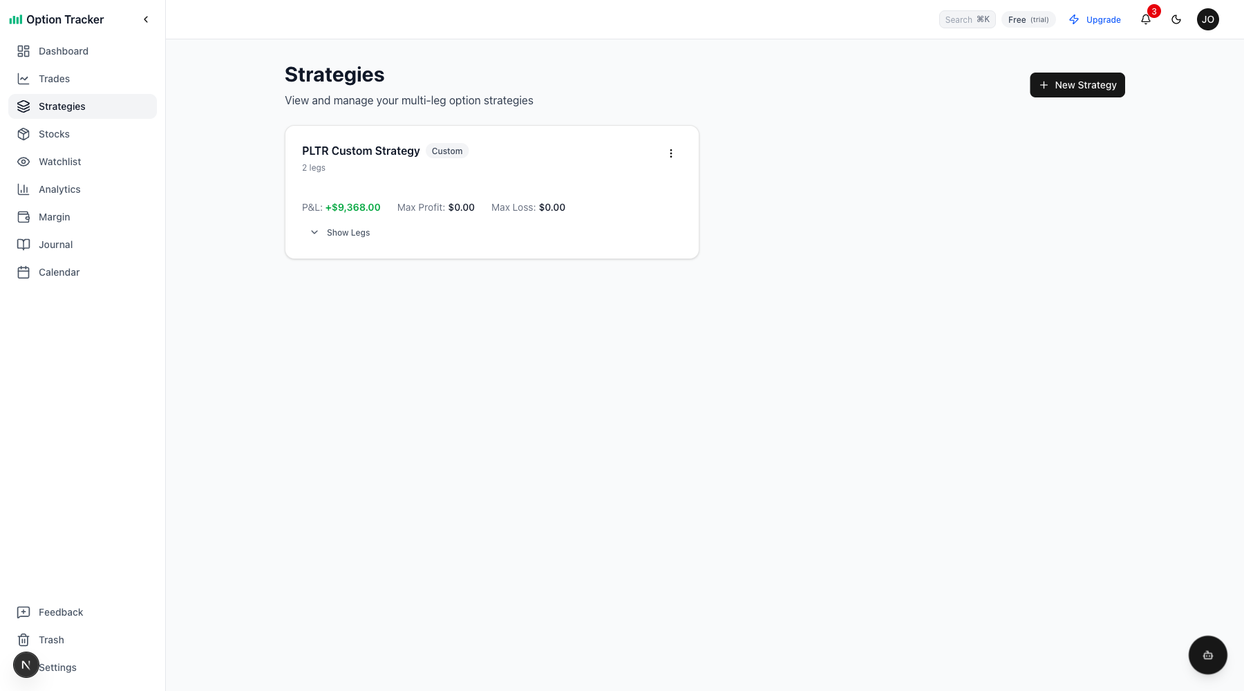 Strategies page with strategy cards
